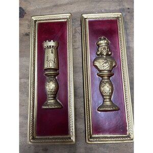 Vintage Plaster Wall Plaques Chess Figures Kitschy Funky 1970 Rossini Maker